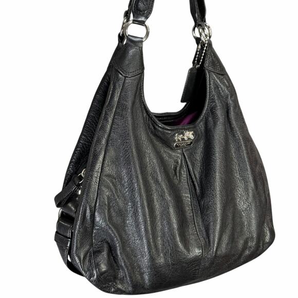 Coach Madison Maggie Shoulder Bag Black Pebbled Leather Designer Hobo Purse - Picture 5 of 16